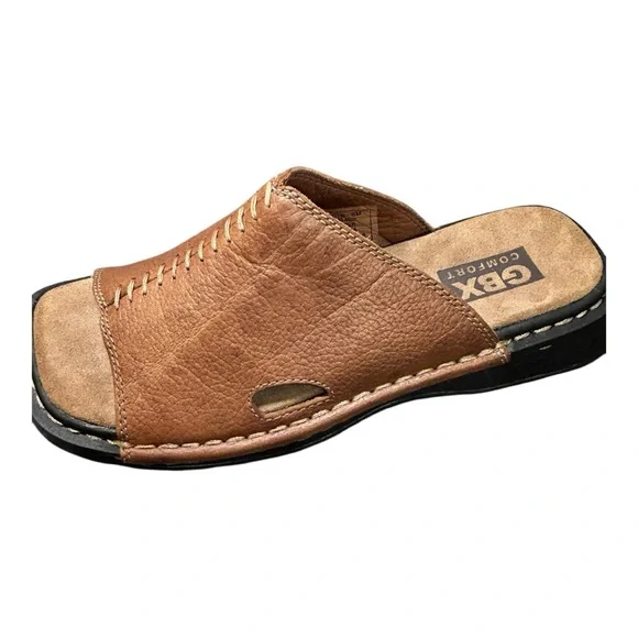 GBX Men’s Brown Leather Slip-On Sandals Size 8M Open Toe Casual Travel - Picture 7 of 10